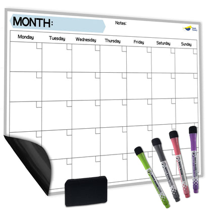 Magnetic Dry Erase Fridge Calendar, 17x12” Monthly Whiteboard Planner with Markers & Eraser for Family Scheduling and Organization