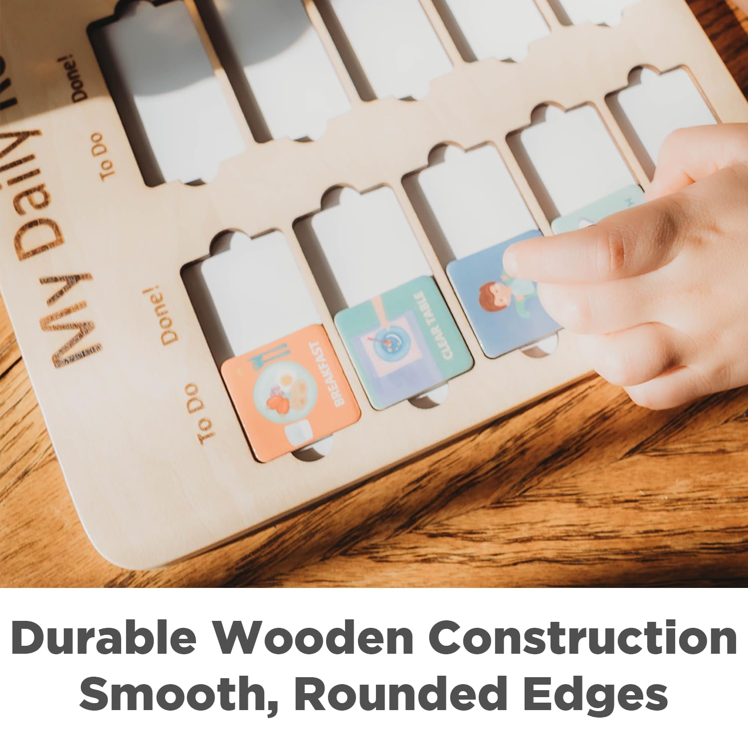 Wooden Toddler Routine Chart, Montessori Visual Schedule & Daily Bedtime Chore Board for Kids Ages 3–6