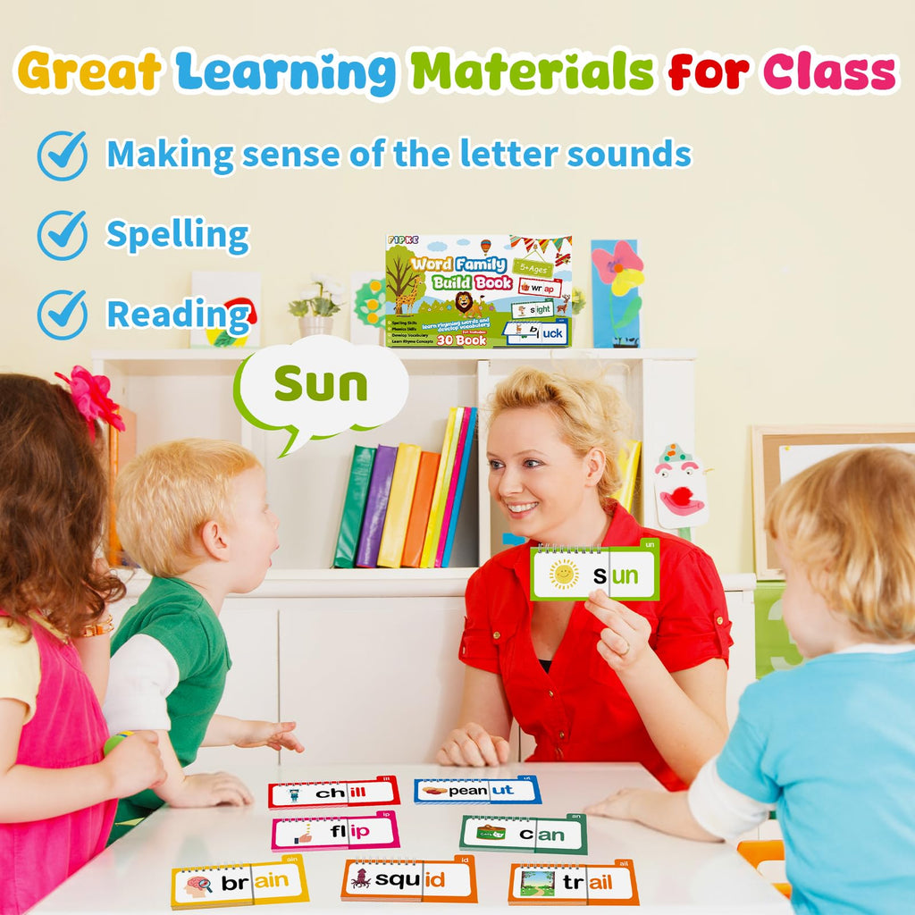 Word Family Flip Book, CVC Words Flash Cards, Kids Reading Games