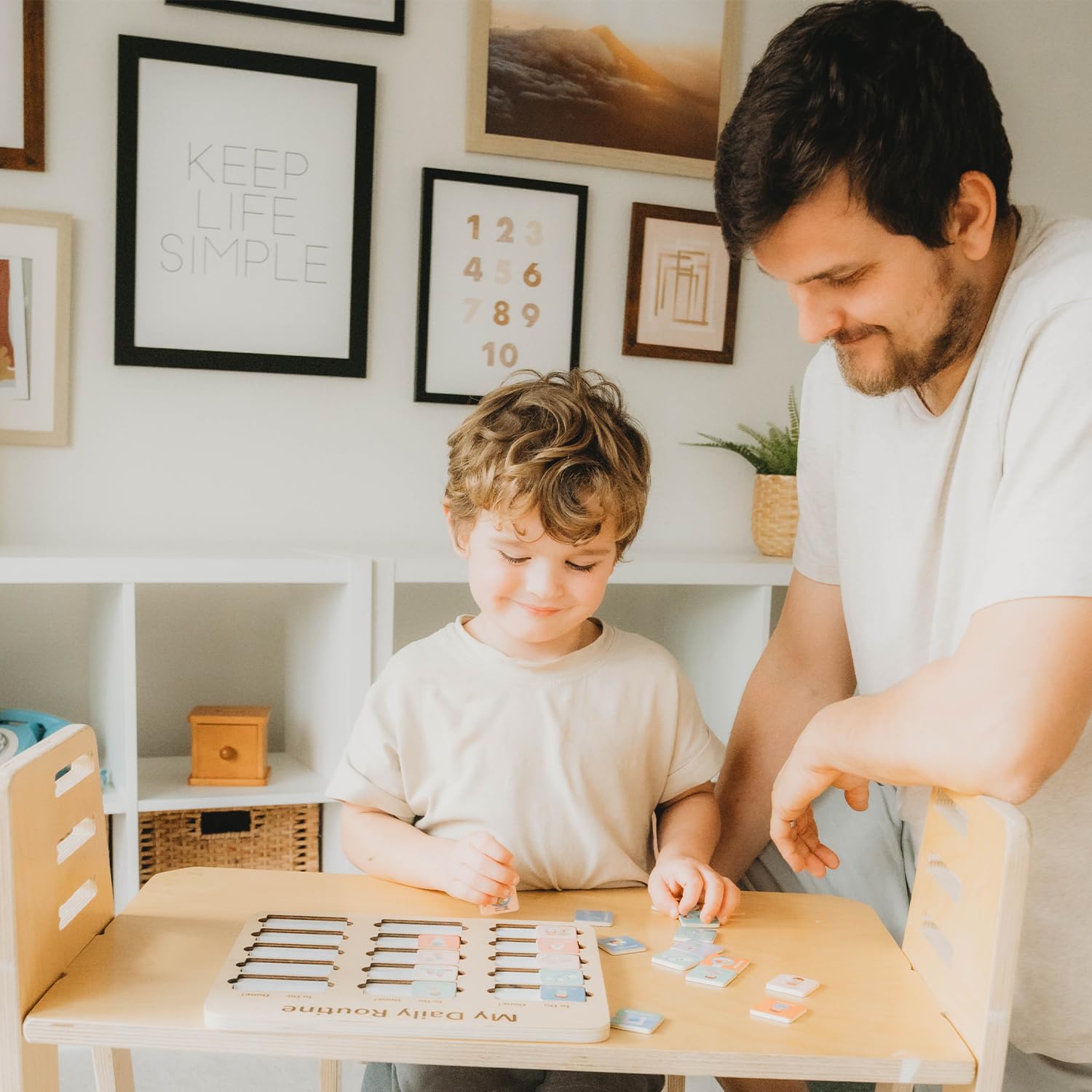 Wooden Toddler Routine Chart, Montessori Visual Schedule & Daily Bedtime Chore Board for Kids Ages 3–6