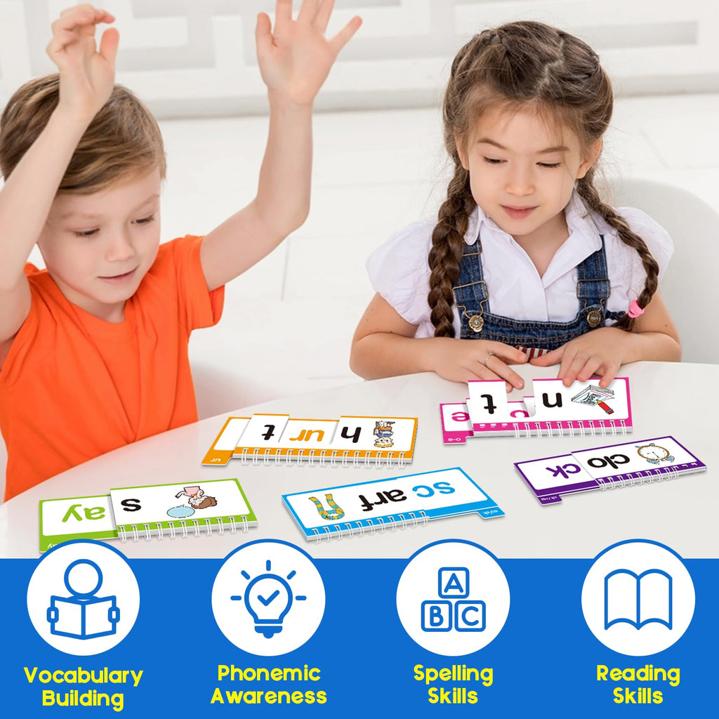Phonics Word Family Flip Book, Learn to Read Flash Cards for Kids Ages 4–8