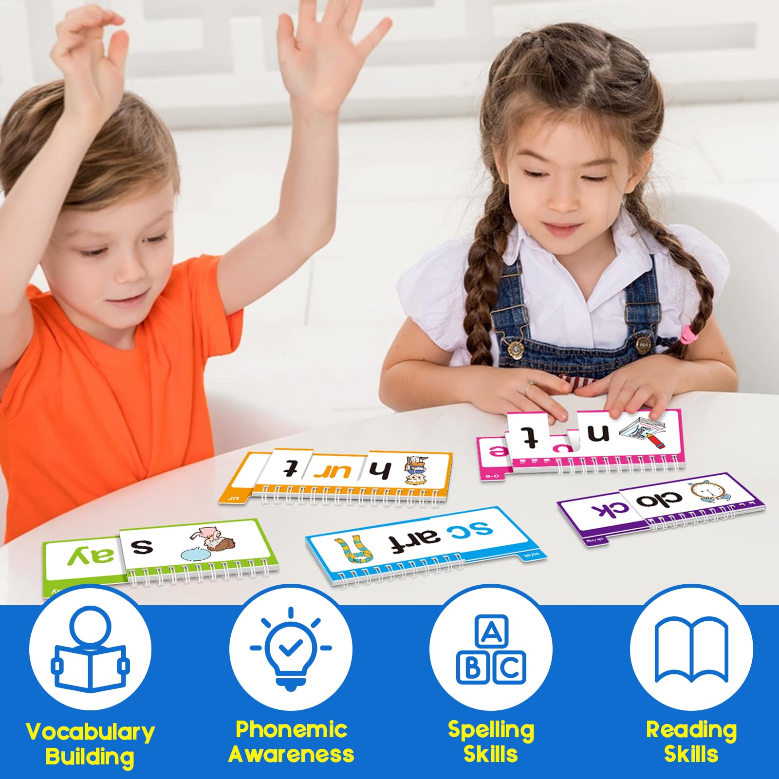 Phonics Word Family Flip Book, Learn to Read Flash Cards for Kids Ages 4–8