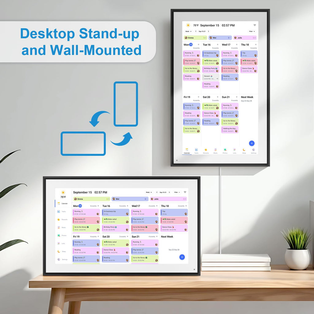 Smart Digital Calendar Wall Planner with Touchscreen, Electronic Chore & Monthly Weekly Schedule Board (1920×1080)