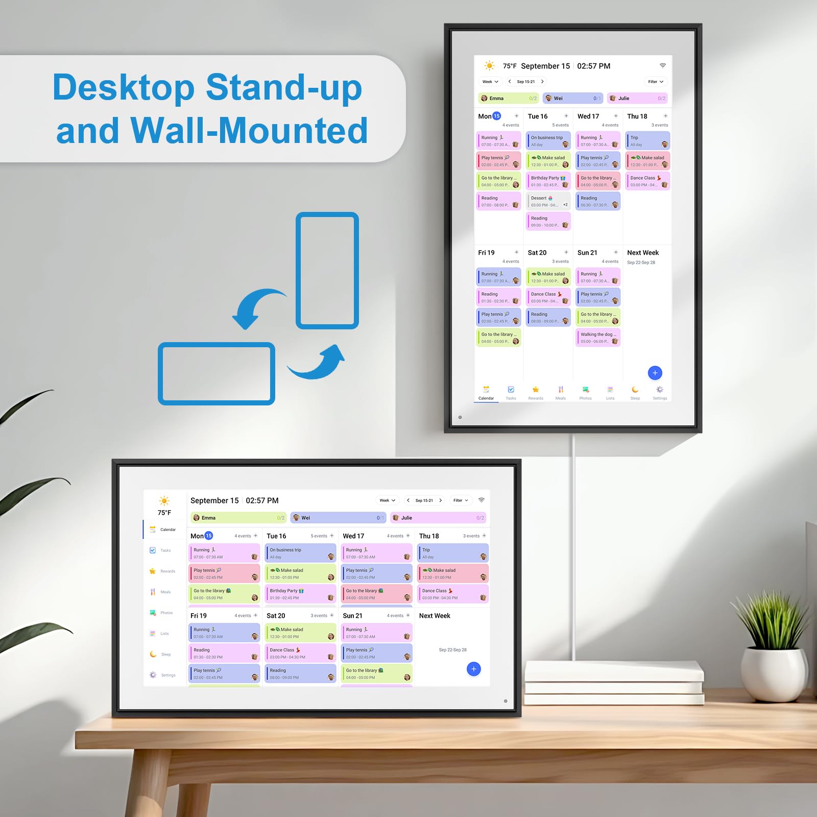 Smart Digital Calendar Wall Planner with Touchscreen, Electronic Chore & Monthly Weekly Schedule Board (1920×1080)