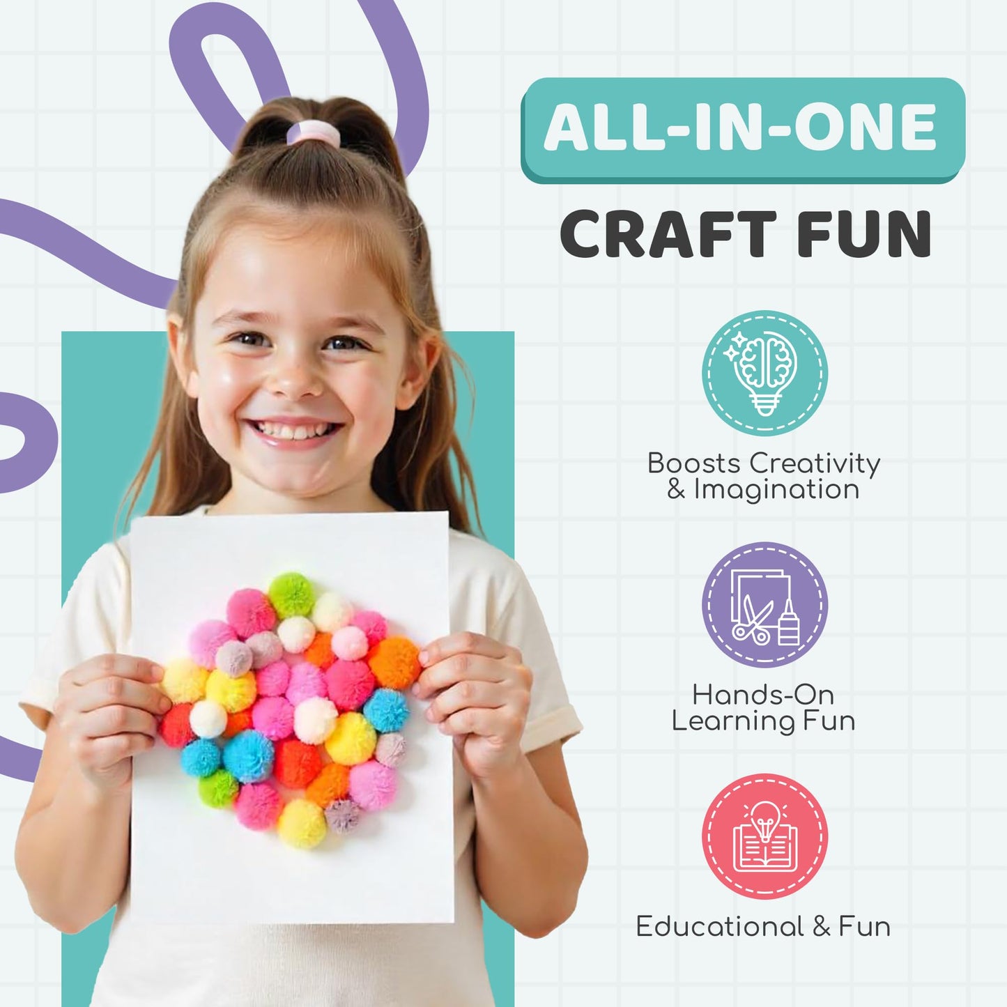 Arts & Crafts Supplies Kit for Kids, Bulk Creative DIY Art Set with Craft Materials for Fun Learning Projects
