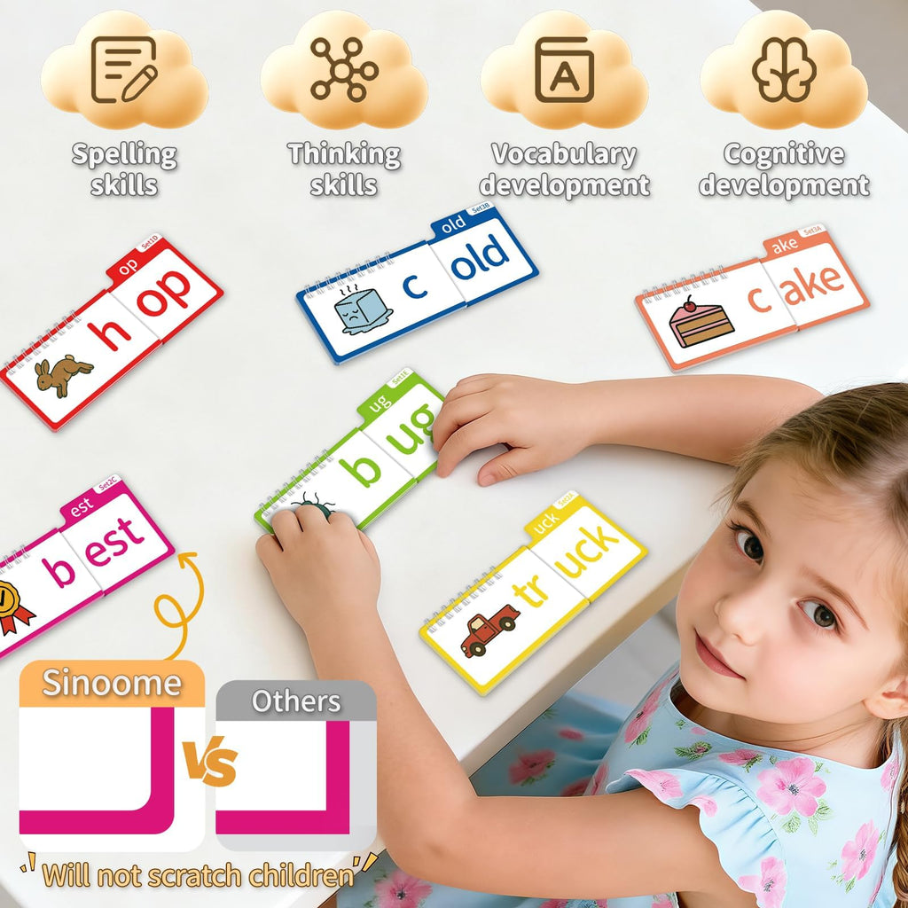 Phonics Flash Cards & Word Family Flip Book, CVC Reading Games for Kids Ages 3–8