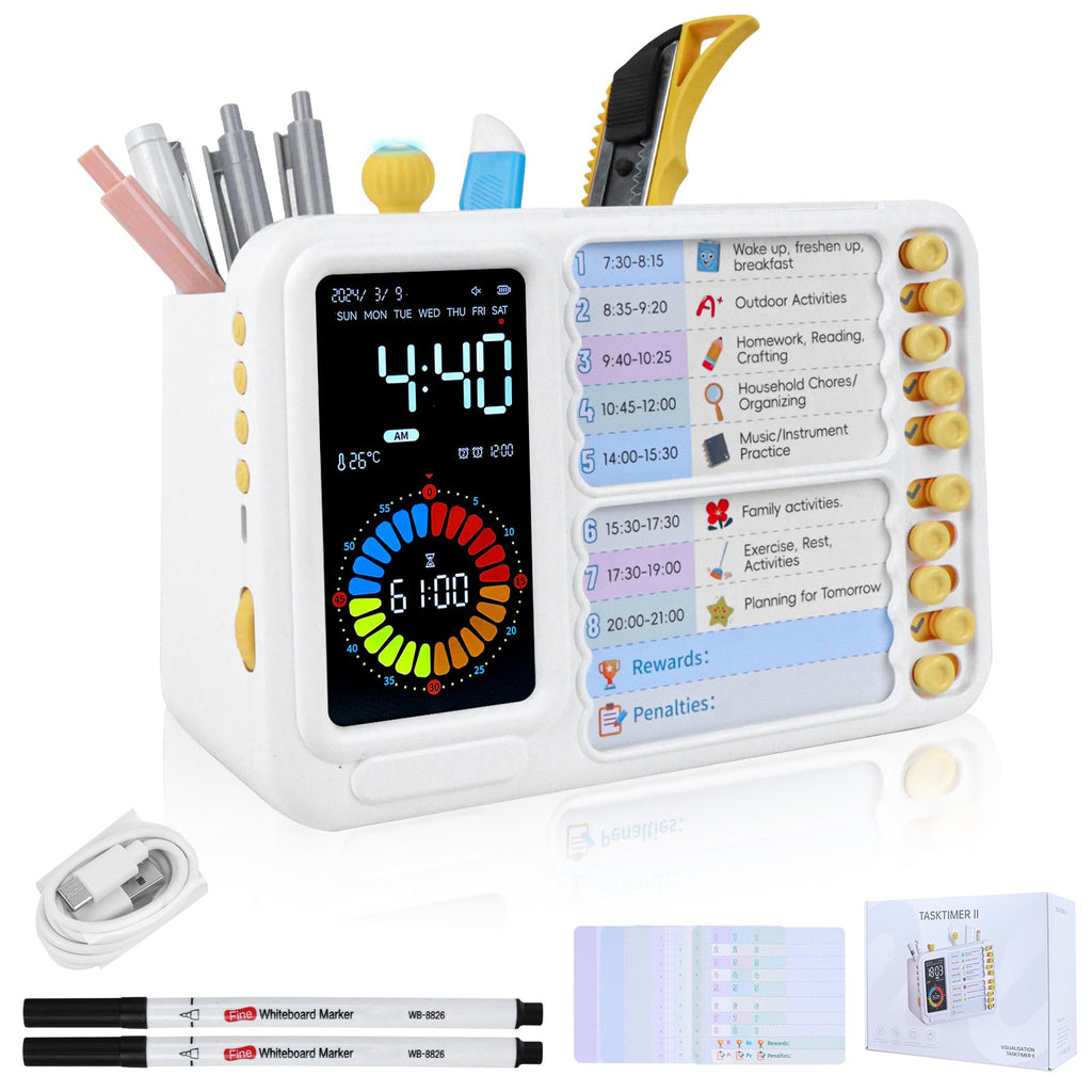 12/24 Hour Switching Visual Timer & Task Management Tool for Kids, ADHD & Autism Self-Regulation Support with 99-Minute Countdown