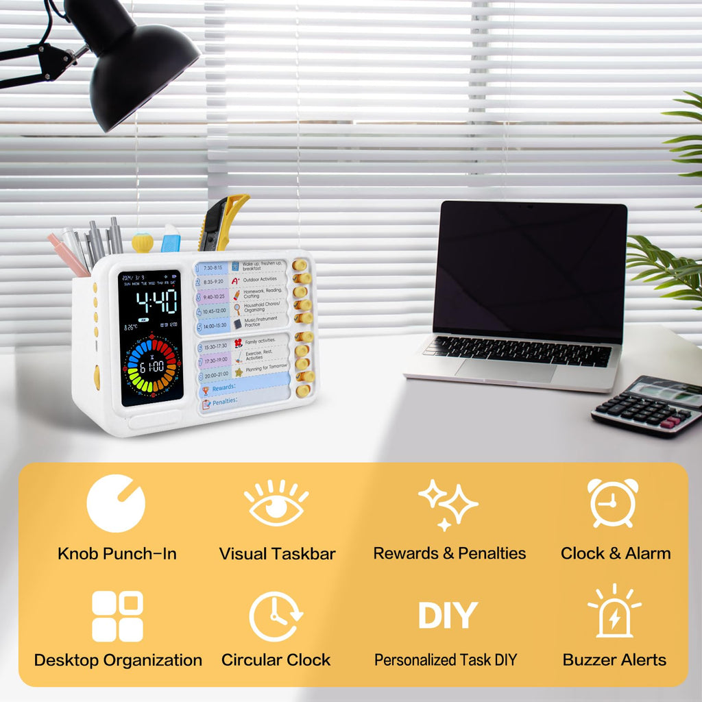 12/24 Hour Switching Visual Timer & Task Management Tool for Kids, ADHD & Autism Self-Regulation Support with 99-Minute Countdown