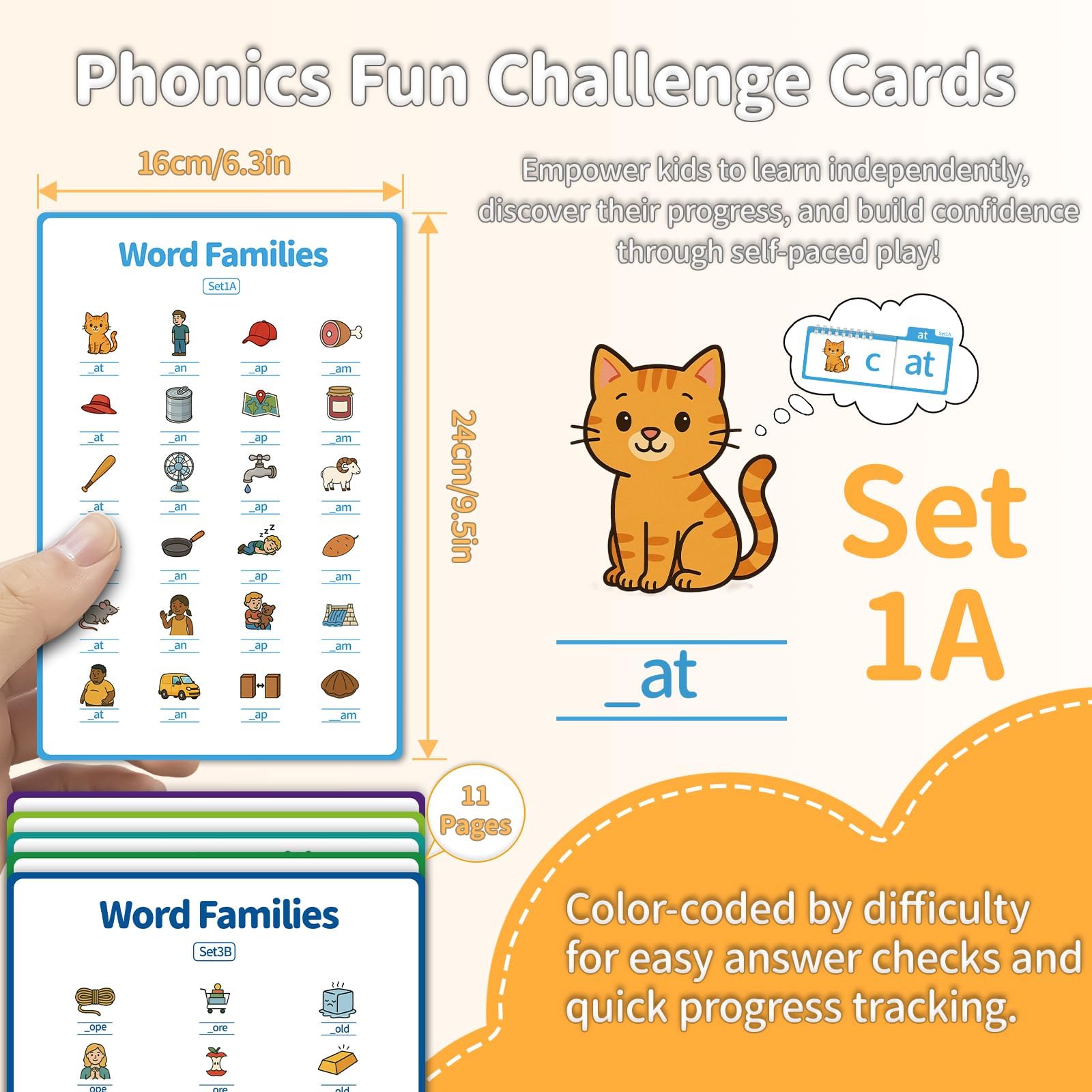 Phonics Flash Cards & Word Family Flip Book, CVC Reading Games for Kids Ages 3–8
