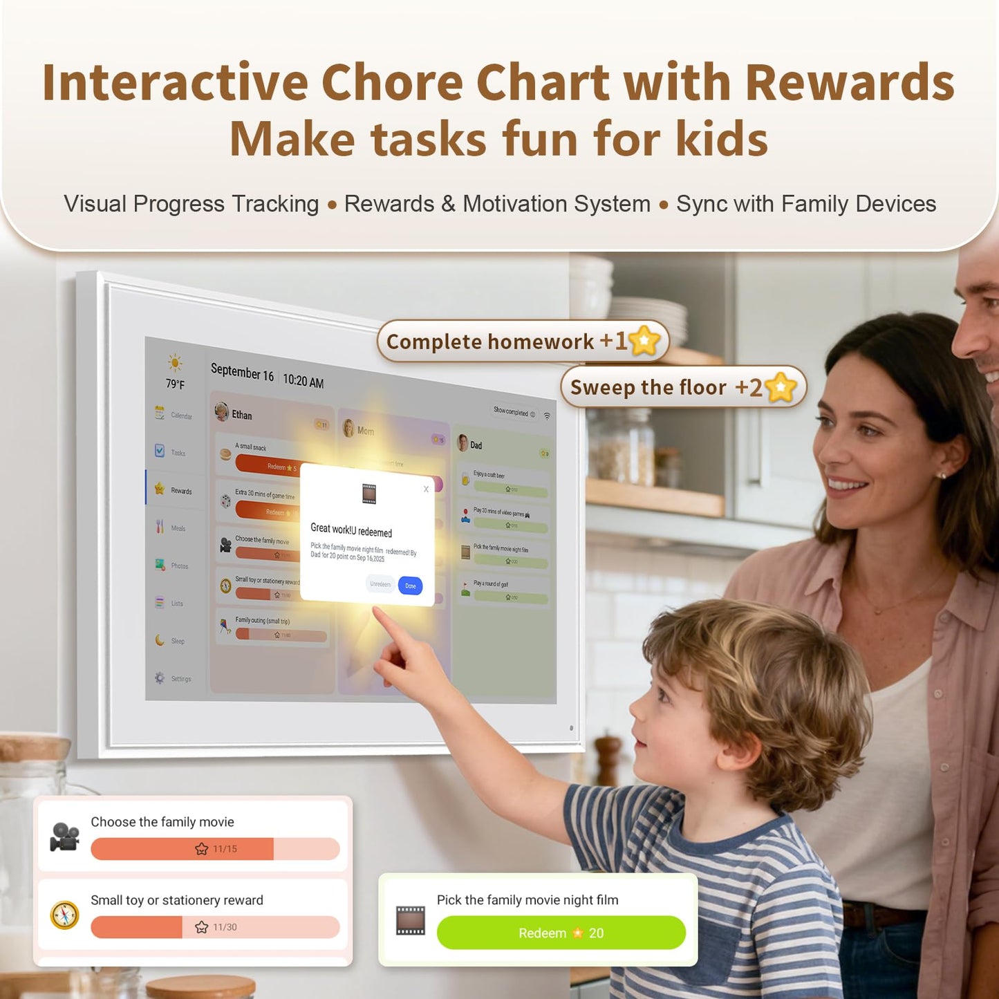 21.5inch Digital Calendar, Smart Electronic Calendar&Chore Chart