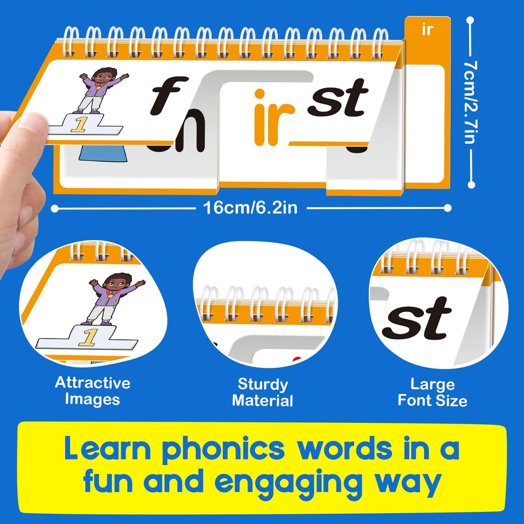 Phonics Word Family Flip Book, Learn to Read Flash Cards for Kids Ages 4–8