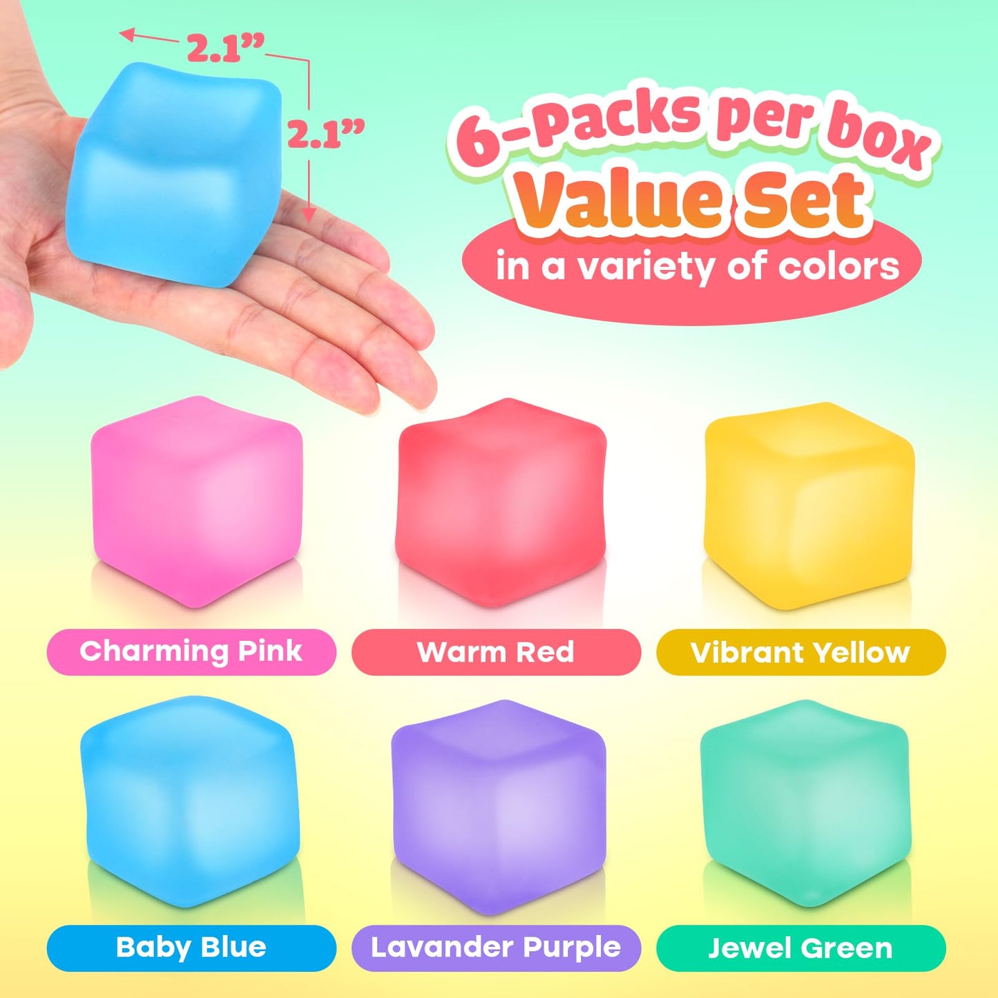 Fidget Stress Cube 6-Pack, Squishy Sensory Gel Toys for Anxiety Relief, Classroom & ADHD Calming Toys for Kids, Teens & Adults