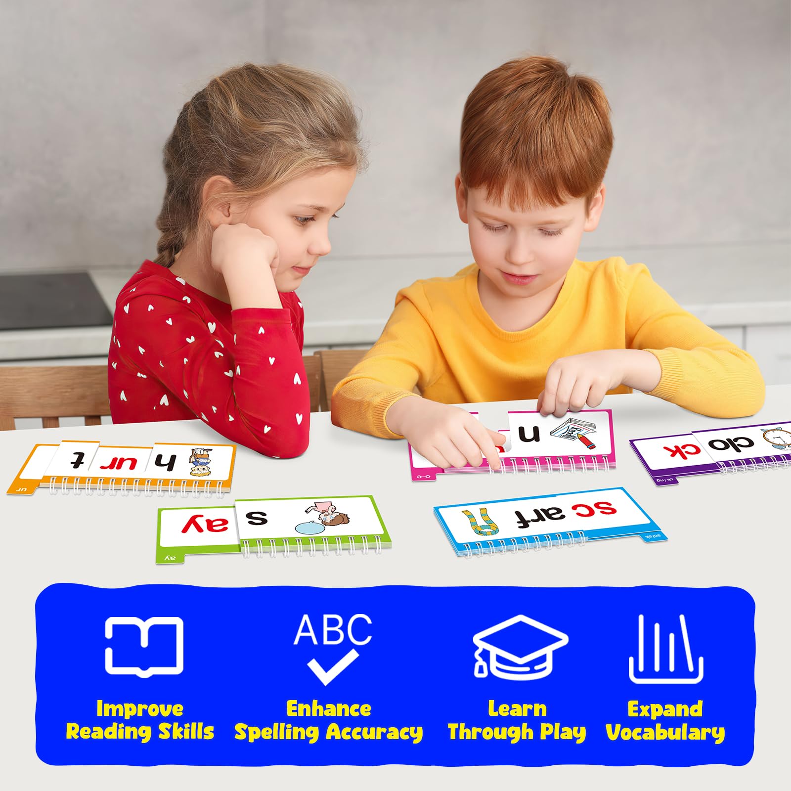 Phonics Word Family Flip Book & Flash Cards for Kids Ages 3–8