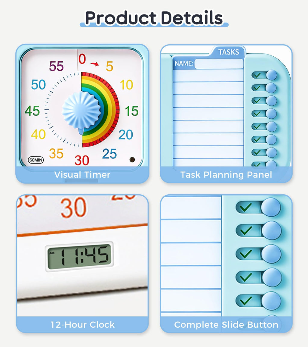 3-in-1 Visual ADHD Timer with Task Board & Chore Planner for All Ages