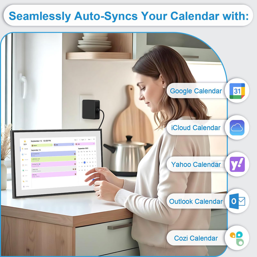 Smart Digital Calendar Wall Planner with Touchscreen, Electronic Chore & Monthly Weekly Schedule Board (1920×1080)