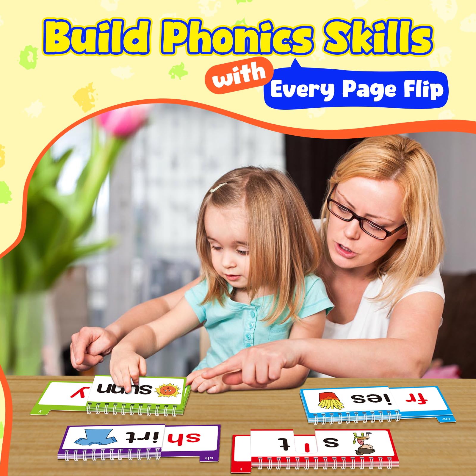 Phonics Word Family Flip Book & Flash Cards for Kids Ages 3–8