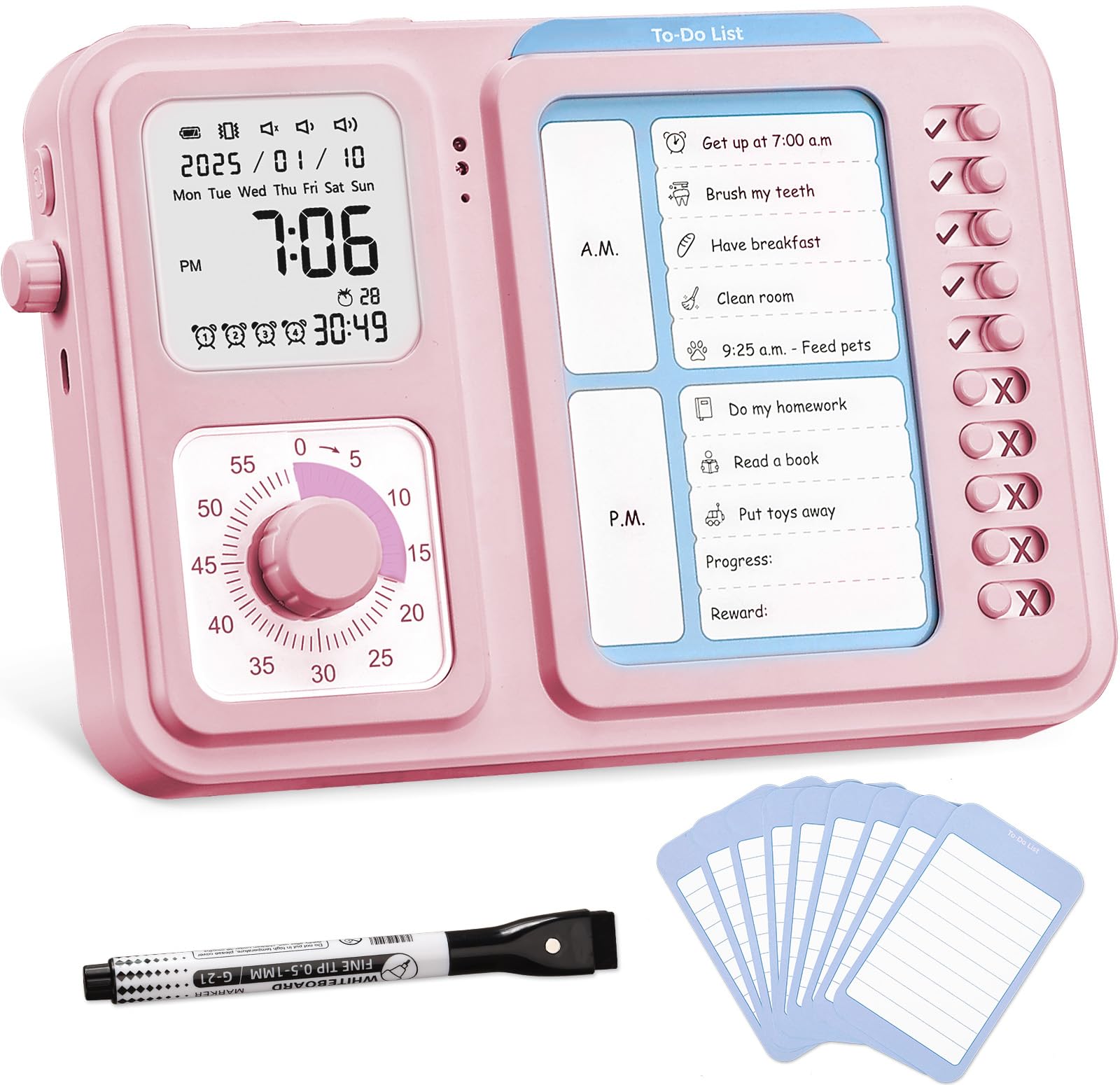 3-in-1 Visual ADHD Timer & Task Planner for Kids & Adults, Chore Chart & Daily Schedule Board for Home & Homeschool