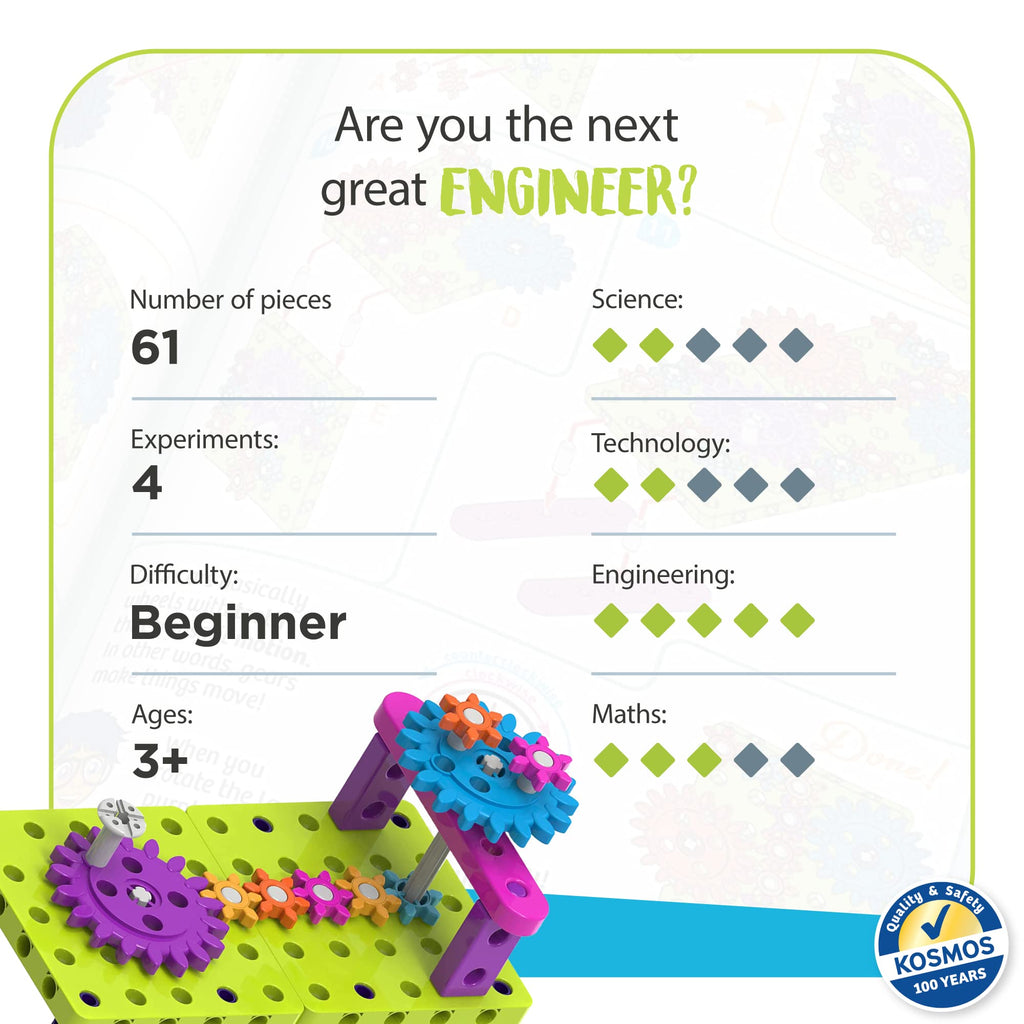 Kids First Gears STEM Building Kit, Mechanical Engineering Toy for Ages 3+