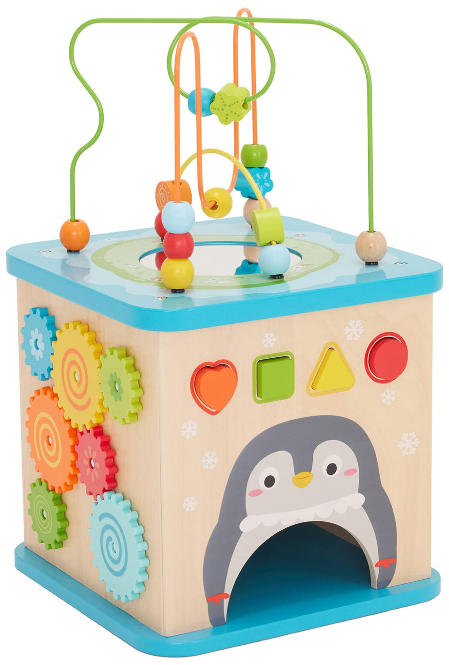 Wooden Activity Cube Toy for Toddlers, Educational Montessori Learning Toy with Bead Maze & Shape Sorter for Early Development Ages 12M+