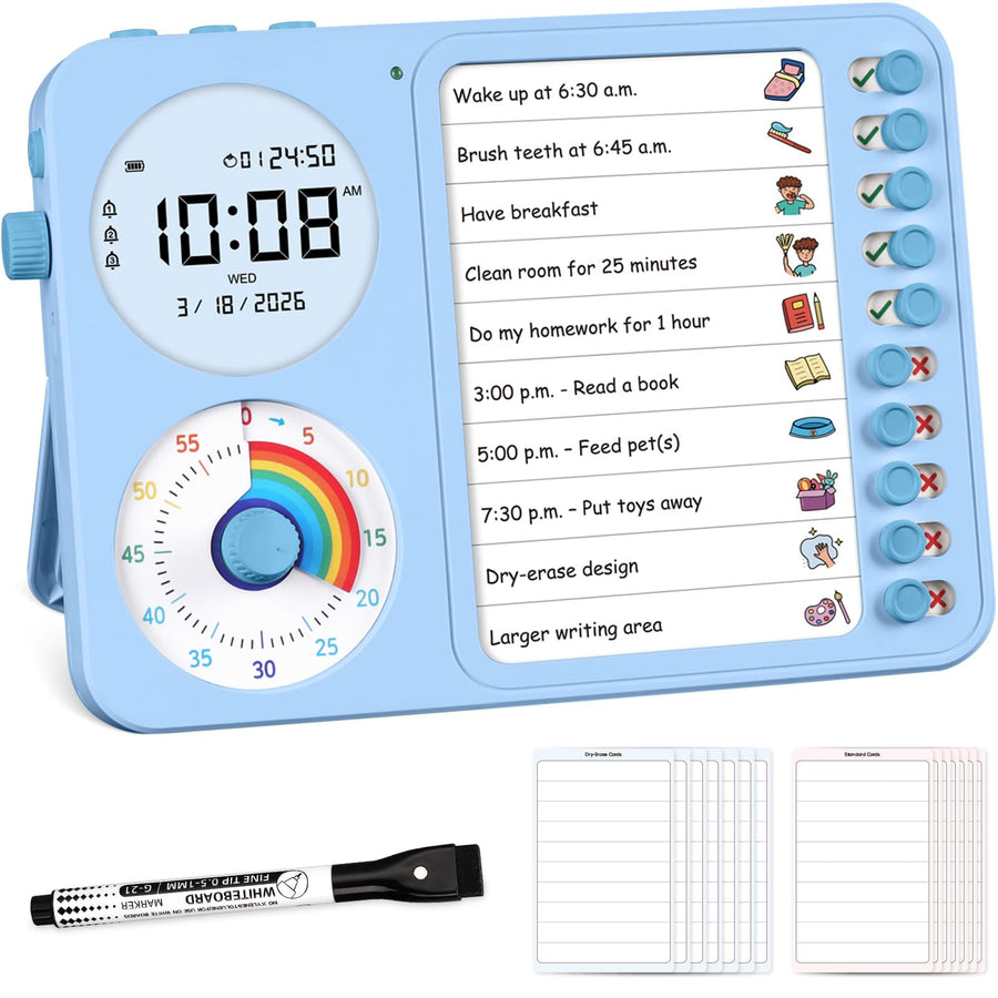 Visual Timer & Task Planner for Kids, ADHD Chore Chart Board with Daily Checklist for Home & Classroom Use