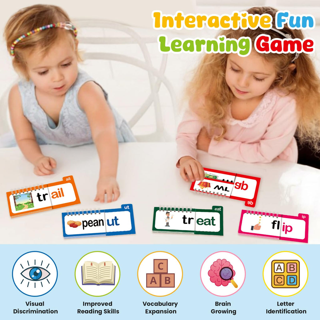 Word Family Flip Book, CVC Words Flash Cards, Kids Reading Games