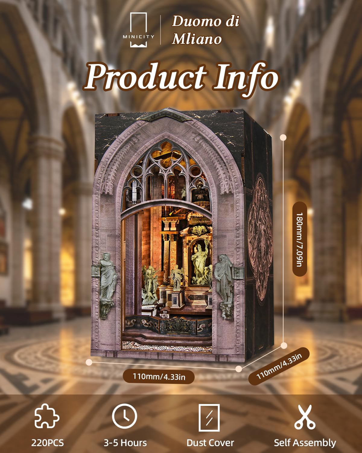 DIY Book Nook Miniature House Kit, Church Style 3D Wooden Dollhouse Model for Shelf Display and Home Decor