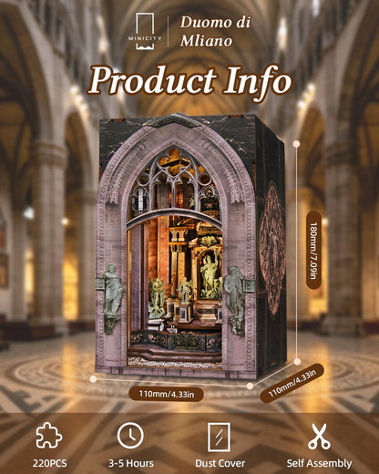 DIY Book Nook Miniature House Kit, Church Style 3D Wooden Dollhouse Model for Shelf Display and Home Decor