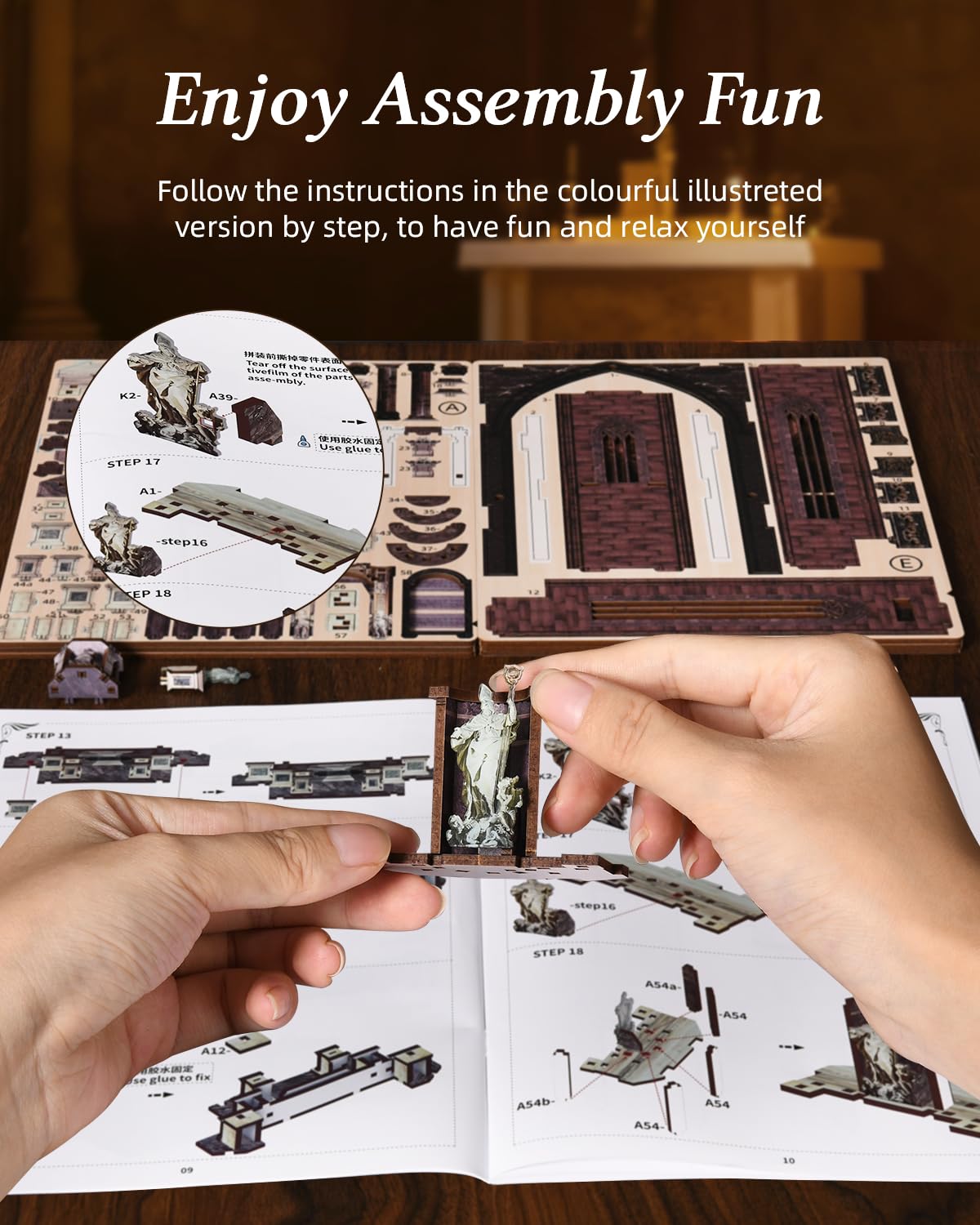 DIY Book Nook Miniature House Kit, Church Style 3D Wooden Dollhouse Model for Shelf Display and Home Decor