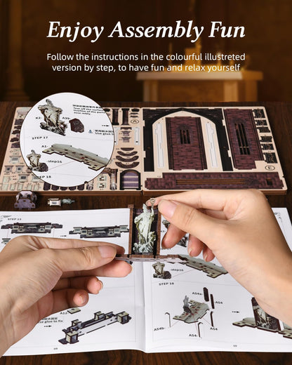 DIY Book Nook Miniature House Kit, Church Style 3D Wooden Dollhouse Model for Shelf Display and Home Decor