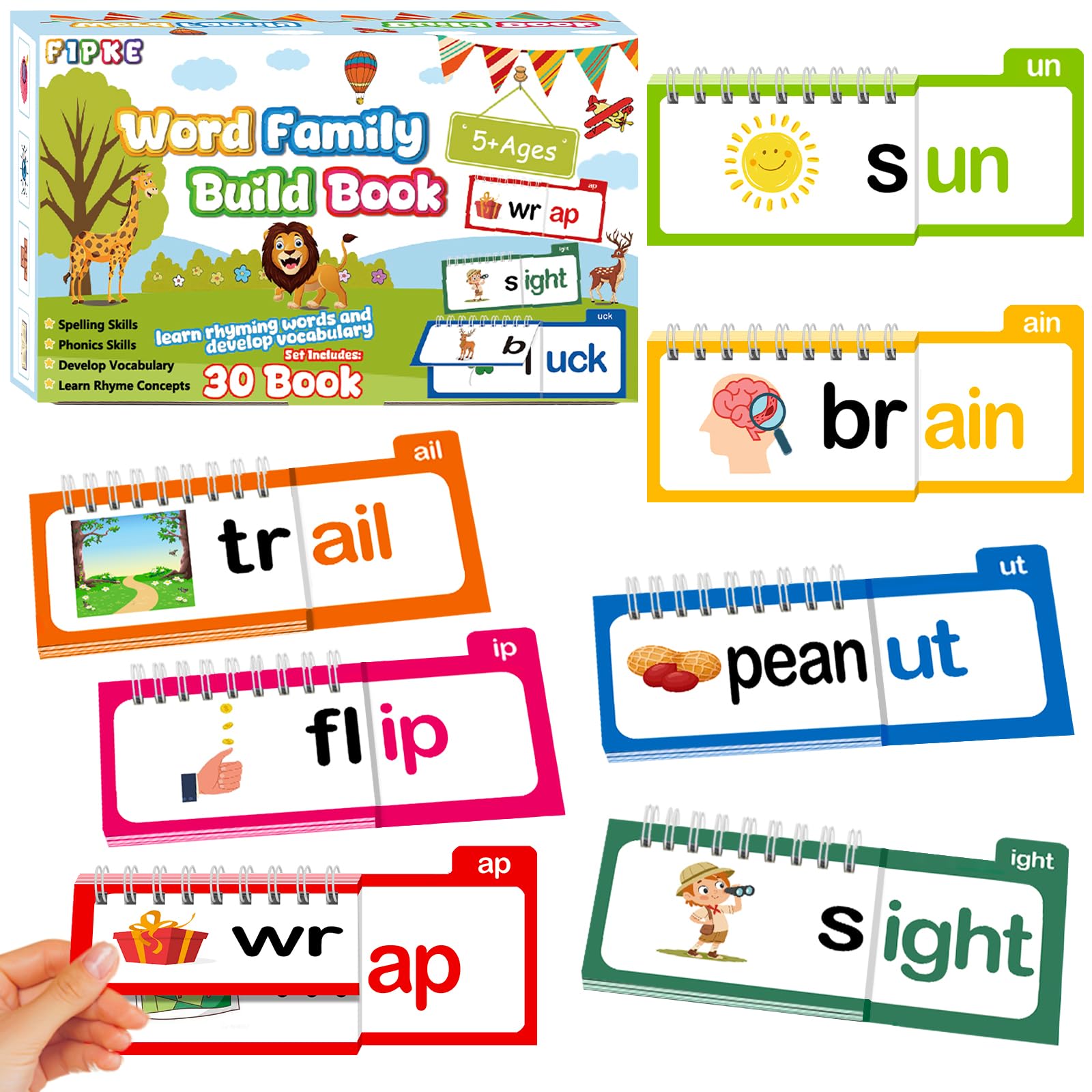 Word Family Flip Book, CVC Words Flash Cards, Kids Reading Games