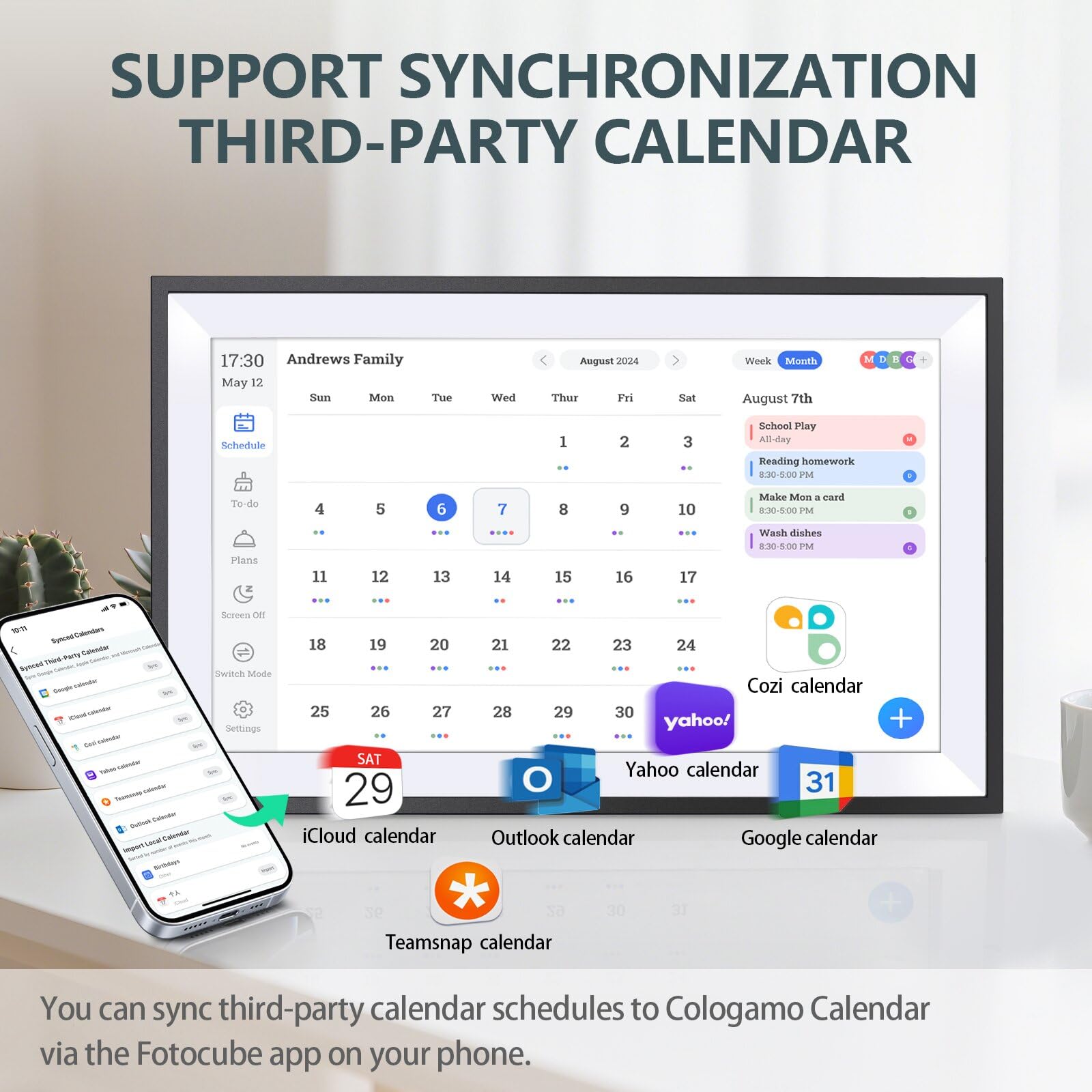 15.6" Smart Digital Calendar Chore Chart, 1080P Full HD Interactive Touchscreen Family Planner for Wall & Desk Mount, Monthly & Weekly Scheduling System (Black)
