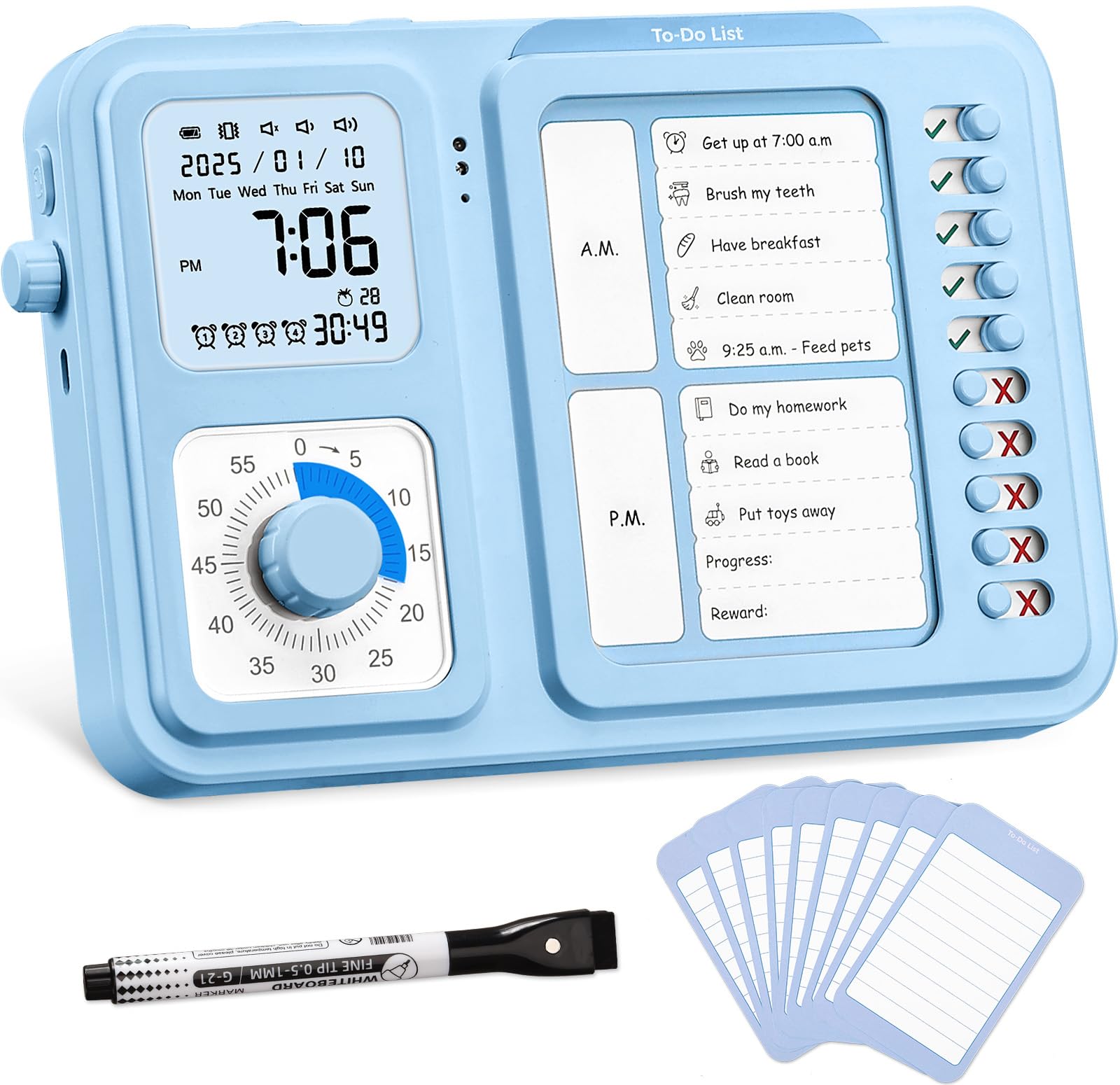 3-in-1 Visual ADHD Timer & Task Planner for Kids & Adults, Chore Chart & Daily Schedule Board for Home & Homeschool