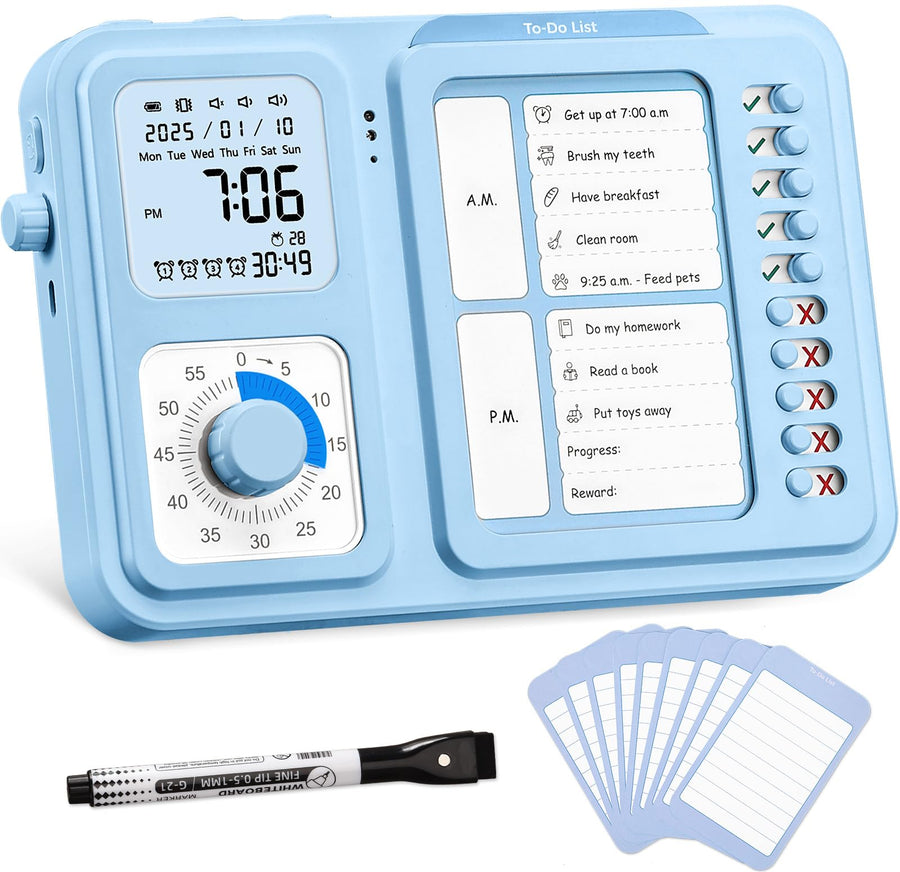 3-in-1 Visual ADHD Timer & Task Planner for Kids & Adults, Chore Chart & Daily Schedule Board for Home & Homeschool