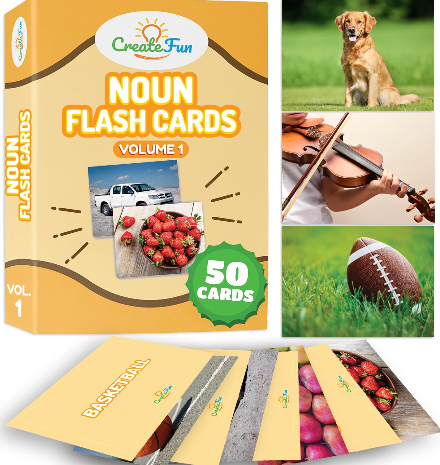 Noun Vocabulary Flash Cards for Kids, ESL Speech Therapy & Preschool Learning Set (300 Photo Cards)