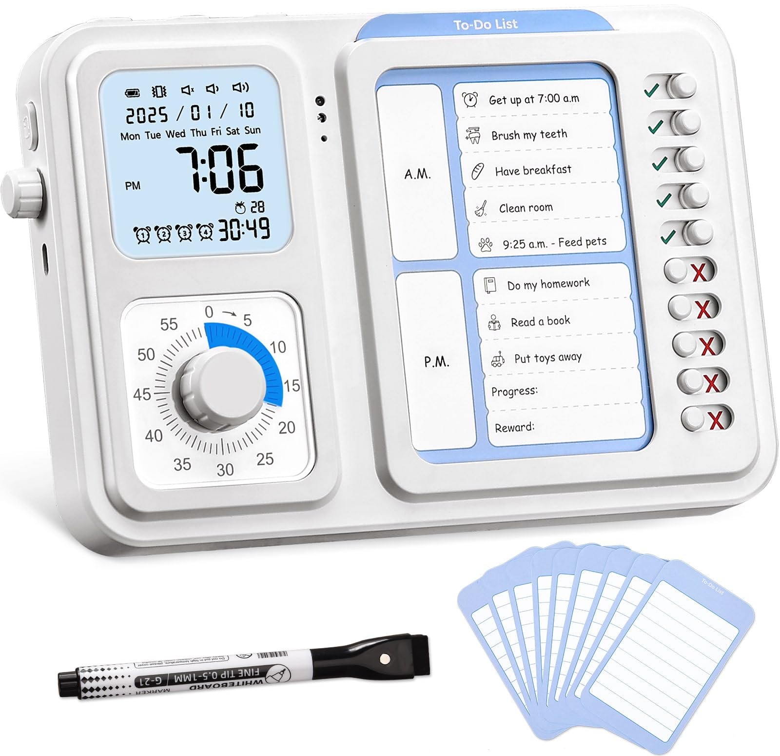3-in-1 Visual ADHD Timer & Task Planner for Kids & Adults, Chore Chart & Daily Schedule Board for Home & Homeschool
