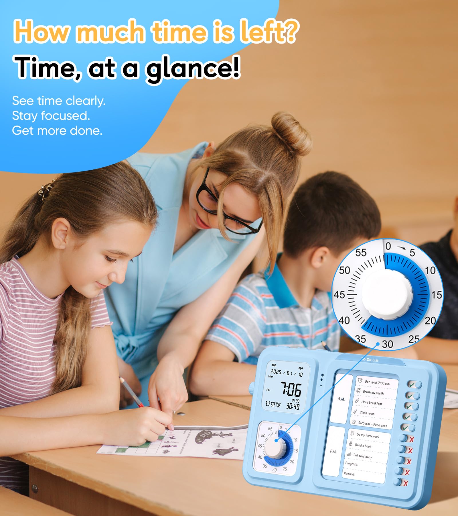3-in-1 Visual ADHD Timer & Task Planner for Kids & Adults, Chore Chart & Daily Schedule Board for Home & Homeschool