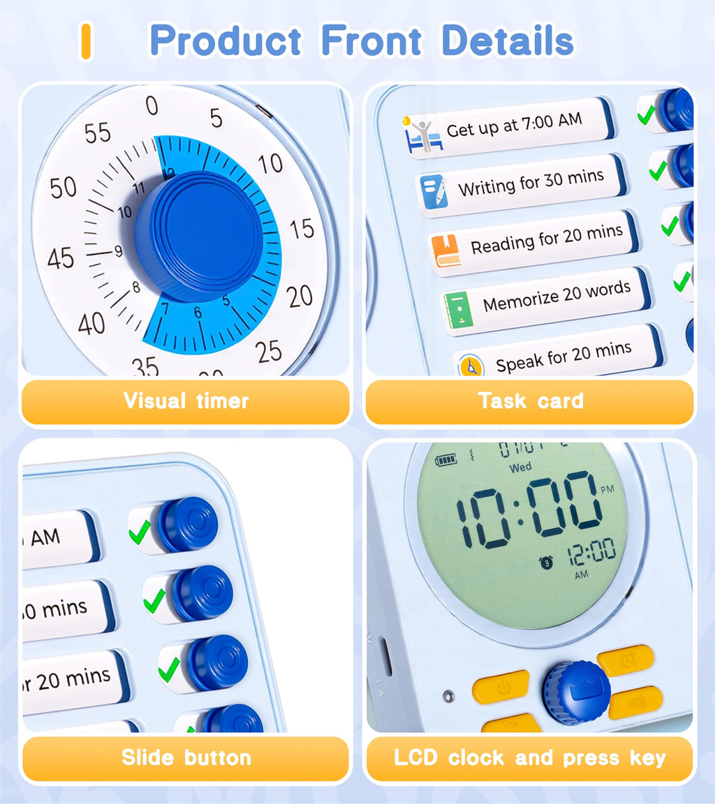 3-in-1 Visual Timer Task Timer with Chore Chart Board, ADHD Tool for Kids Adults Visual Schedule for Kids with Autism, Daily Checklist for Home, School, Classroom, Desk, Chore Chart