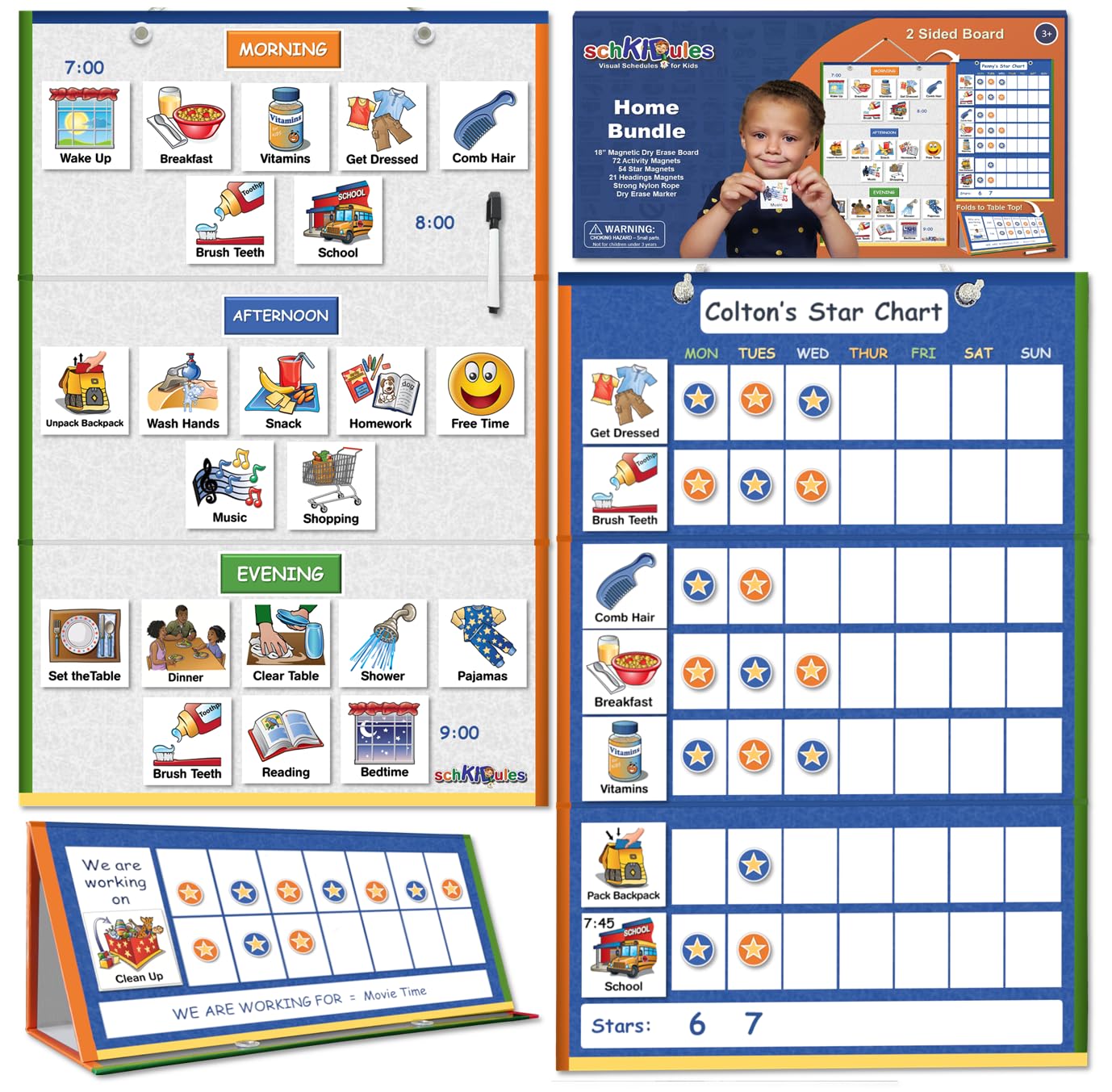 Magnetic Visual Schedule Board for Kids, Daily Routine & Reward Chart System with Dry Erase Planner for Home & Classroom