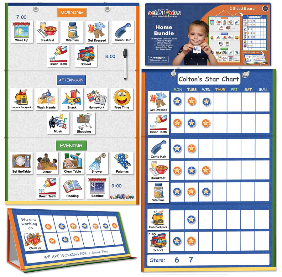 Magnetic Visual Schedule Board for Kids, Daily Routine & Reward Chart System with Dry Erase Planner for Home & Classroom