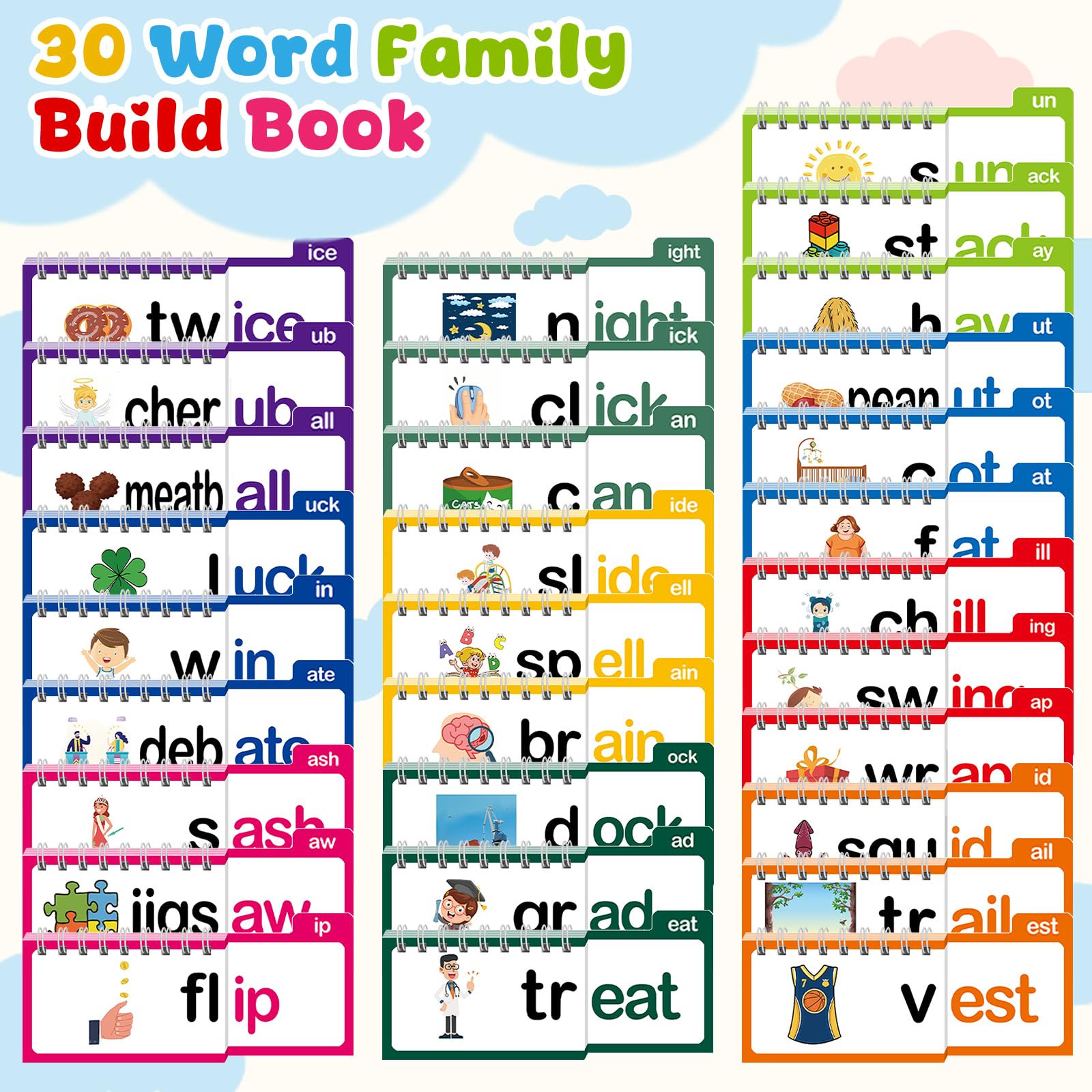 Word Family Flip Book, CVC Words Flash Cards, Kids Reading Games