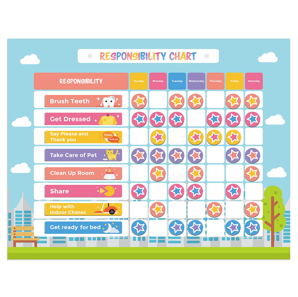 Magnetic Chore Chart for Kids, Responsibility Board & Daily Task Reward System for Home & Classroom Use