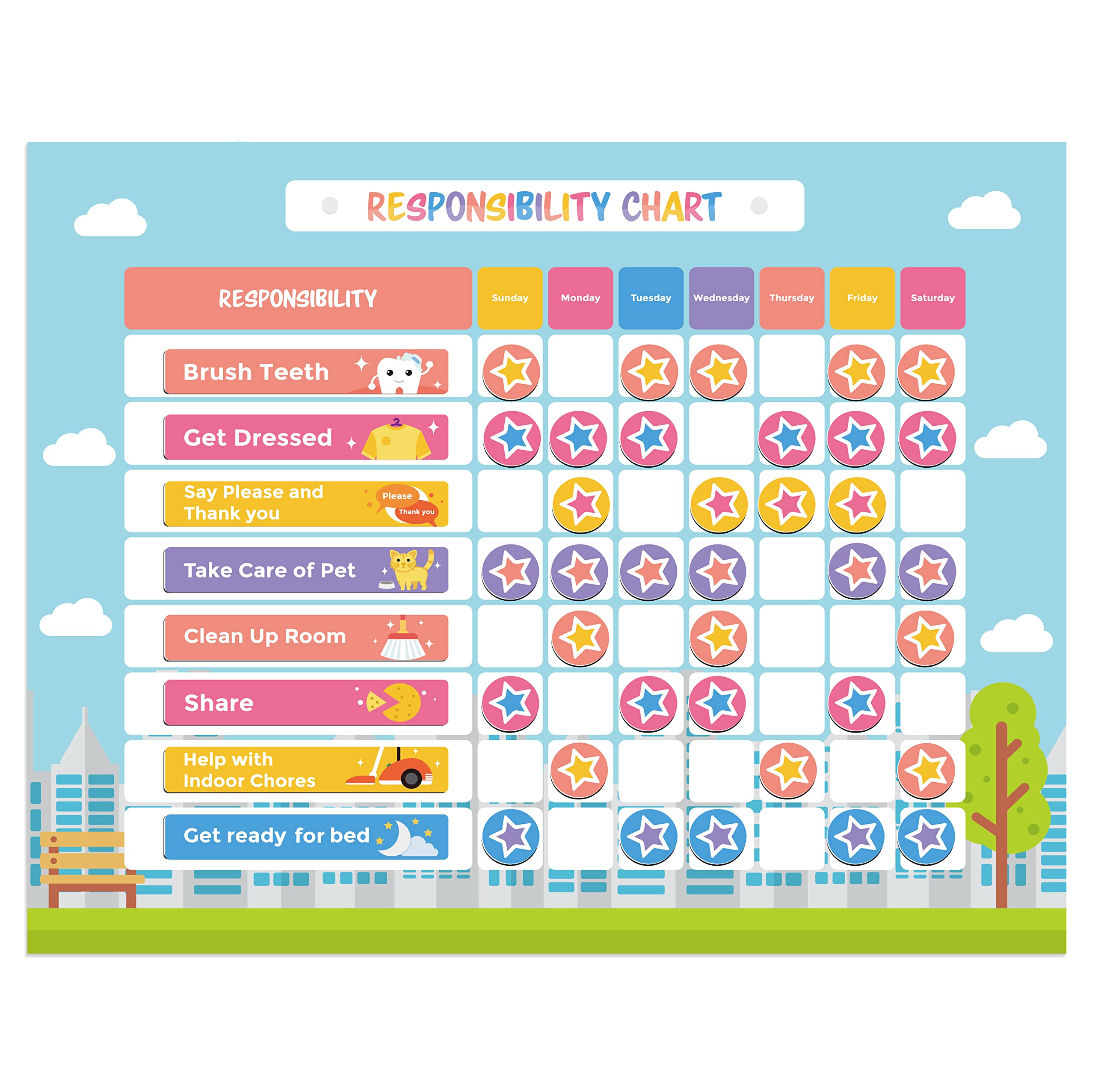 Magnetic Chore Chart for Kids, Responsibility Board & Daily Task Reward System for Home & Classroom Use