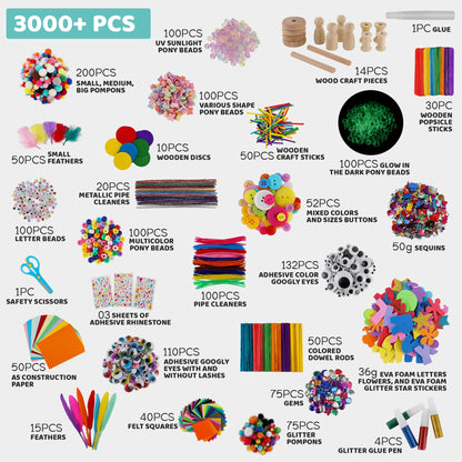 Arts & Crafts Supplies Kit for Kids, Bulk Creative DIY Art Set with Craft Materials for Fun Learning Projects