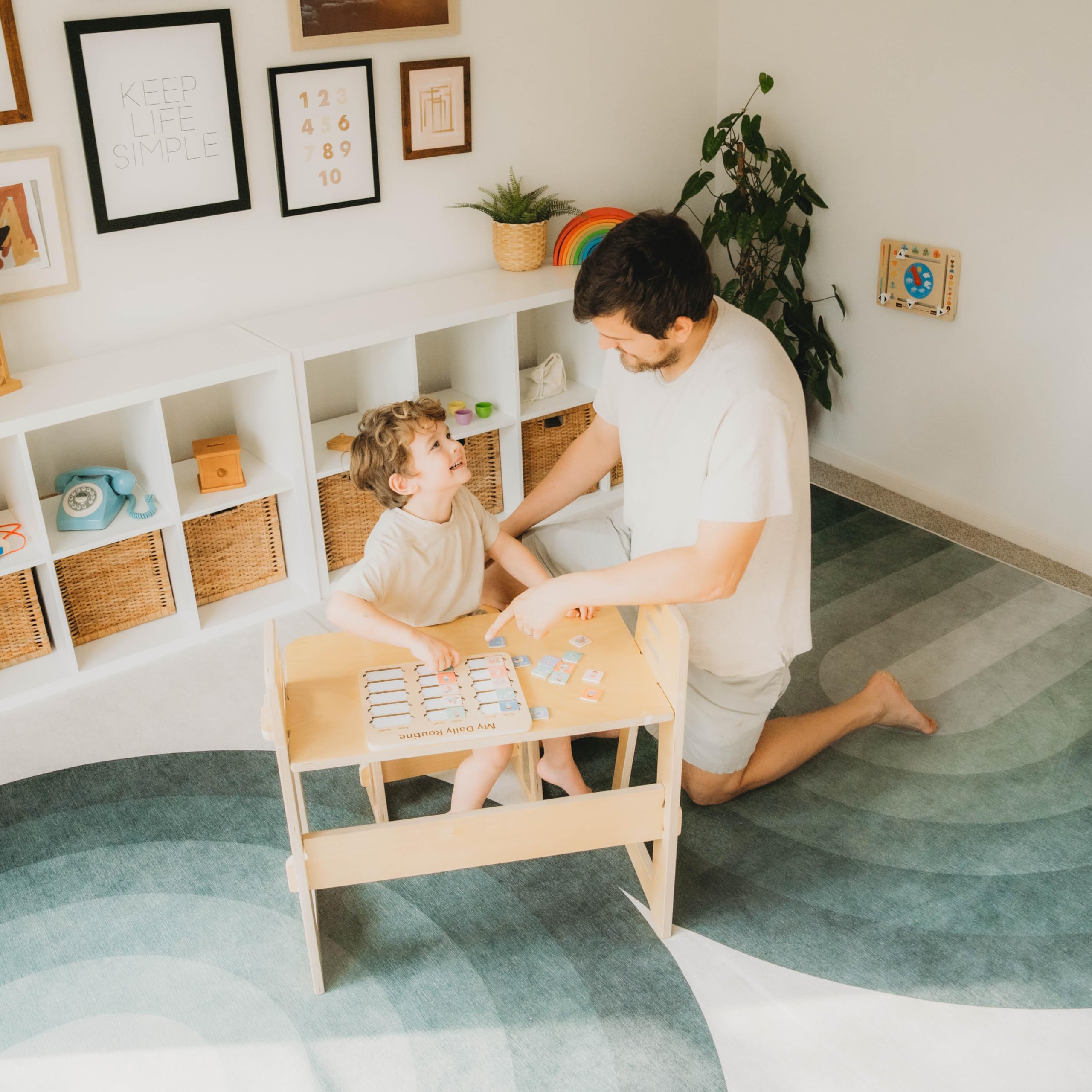 Wooden Toddler Routine Chart, Montessori Visual Schedule & Daily Bedtime Chore Board for Kids Ages 3–6
