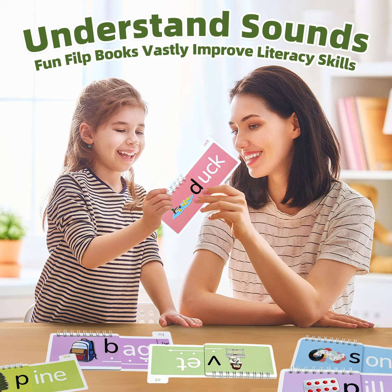 Phonics Flash Cards Word Family Build Book, 40 Read and Rhyme Flip Books Learn to Read Sight Words Flash Cards Kindergarten Reading Games for Kids Ages 4-8 1st 2nd 3rd Learning Activity