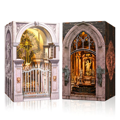 DIY Book Nook Miniature House Kit, Church Style 3D Wooden Dollhouse Model for Shelf Display and Home Decor