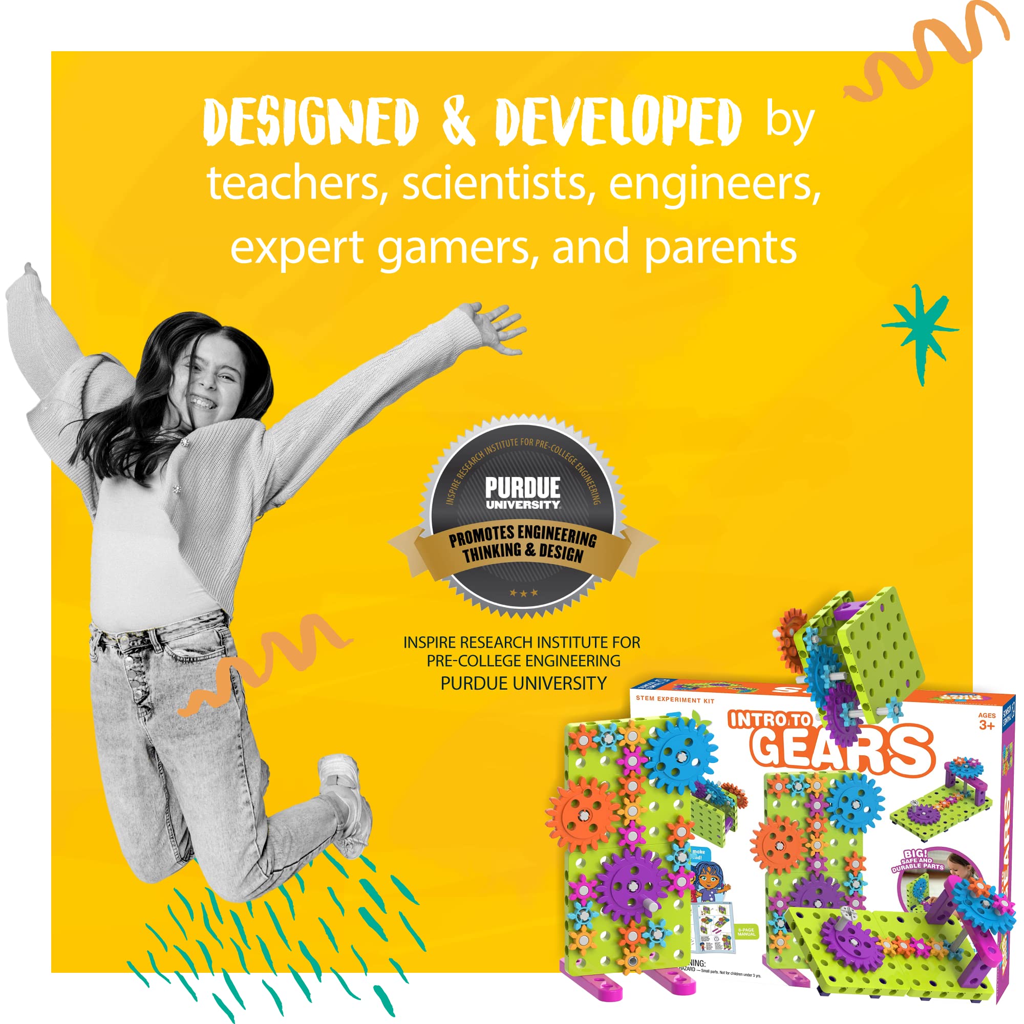 Kids First Gears STEM Building Kit, Mechanical Engineering Toy for Ages 3+