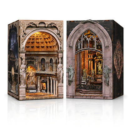 DIY Book Nook Miniature House Kit, Church Style 3D Wooden Dollhouse Model for Shelf Display and Home Decor