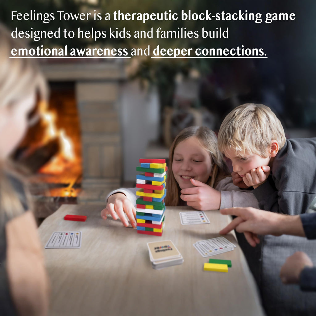 Emotion Regulation Therapy Stacking Blocks Game for Kids & Teens, CBT Cards Social Skills Set