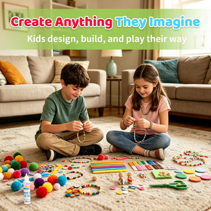 Arts & Crafts Kit for Kids, Creative DIY Supply Box for Art Projects, Craft Materials Set with Storage for Ages 4–12